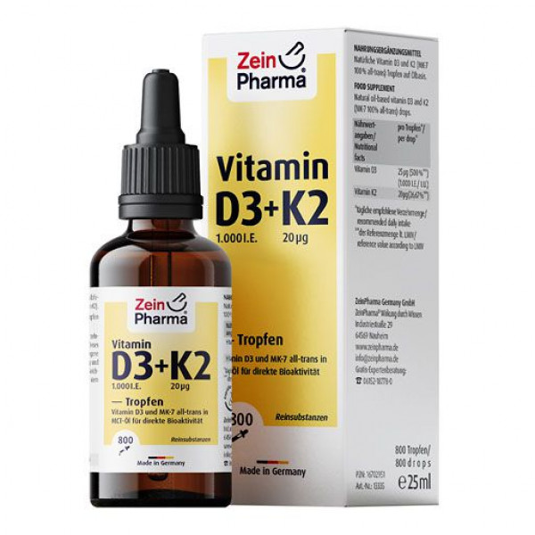 Капли с витамином Д3 и К2 VITAMIN D3+K2 MK-7 Tropfen z.Einnehmen hochdosiert 25 мл Zein Pharma Капли с витамином Д3 и К2 VITAMIN D3+K2 MK-7 Tropfen z.Einnehmen hochdosiert 25 мл Zein Pharma
